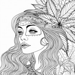 hippie woman with weed leaf background