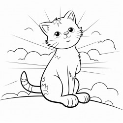 a kitty cat sitting in the background looking at the sun