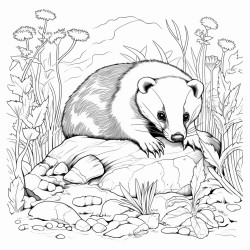 a badger poking its head out of its burrow