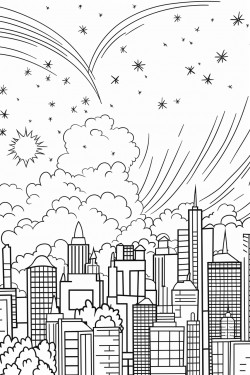 fireworks in the sky over a city