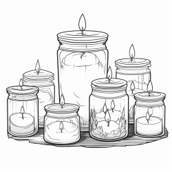 ute candles in jars clean lines sharp lines distinct edges clear boundaries continuous lines coloring page