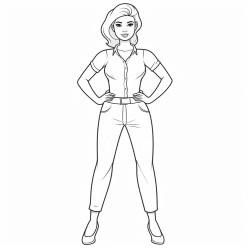 a strong confident woman standing with her hands on her hips looking forward with determination