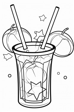 summer drink with ice cubes and straw