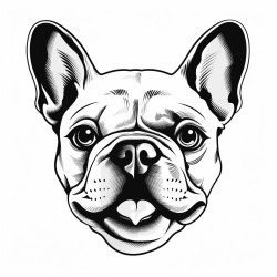 portrait of a pied colored french bulldog face with tongue showing