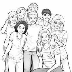 8 teens 6 girls 2 boys having fun realistic