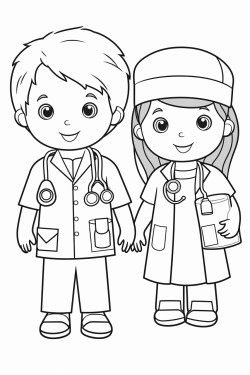 2 babies 1 boy and 1 girl dressed as doctors in a hospital setting