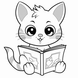 nonoline kitty cat reading a book bold lines