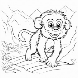 an uakari walking in a pathway outline lineart coloring book 2d cartoon character