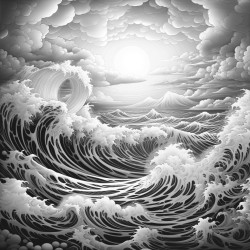 I want to paint a sunset view by the mountains and ocean