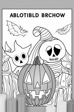 halloween coloring page white background bold line art coloring page