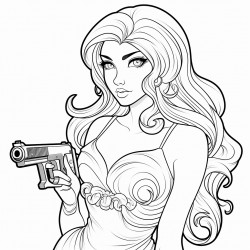 a beautiful chick with long hair holding a gun