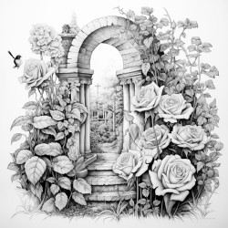 rose garden with animals in it