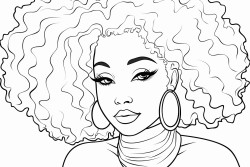 a simple black  white line art color by number oloring page illustration of an black girl smoling