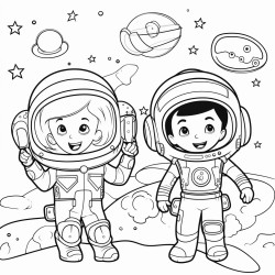 generate cute images for the coloring book on adventure through space