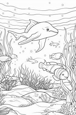 a vibrant underwater scene with various sea creatures like fish turtles a whale and coral reefs