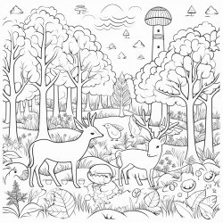 a magical forest landscape with animals