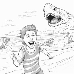 a boy yells shark at the beach and terrified people come running from the ocean