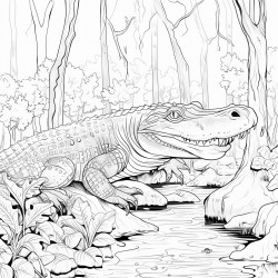 crocodile eating a frog in a forest
