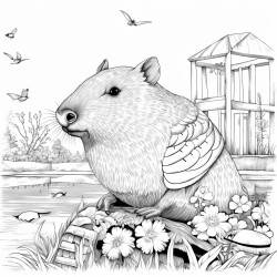 a capybara having a picnic with a bird