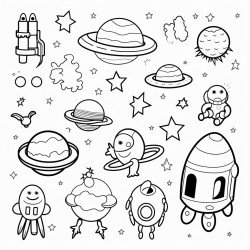 space themed coloring book with ufos aliens planets solar systems rockets astronauts