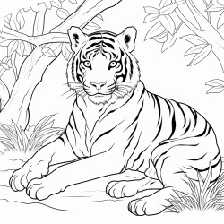 a majestic tiger lounging in the shade