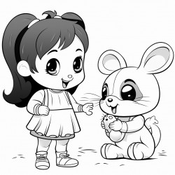 giggling panda that squeaks at a happy bunny looking at a 3 year old girl