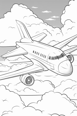 coloring book for kids no detail outline no colour an airplane in the clouds fill frame edge to edge clipart white background ar 32 style raw no color