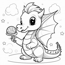 dragon eating a lollipop in space