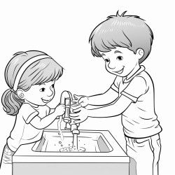 two kids drinking water from a tap