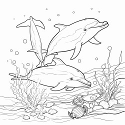 dolphins playing with sea animals around