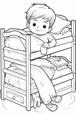 boy sleeping on top bunk bed