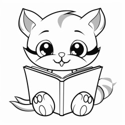 nonoline kitty cat reading a book bold lines