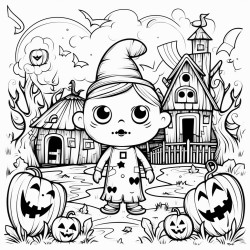 cute spooky in the style of outlined crosshatch lines low detail no shading