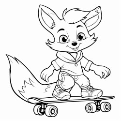 un renard regardant passer un lapin qui traine une tortue sur un skateboard
