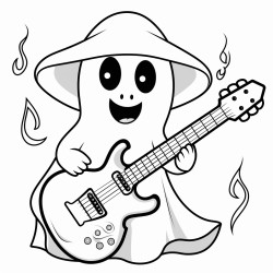 cute cartoon ghost with a guitar