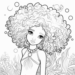 beautiful mermaid black with afro coloring page