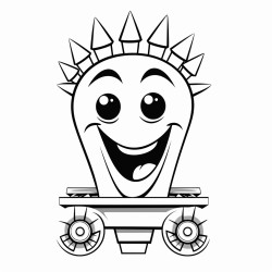 railroad spike with a happy face and the spike is going to a festival