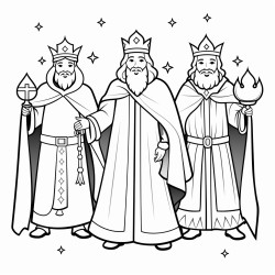 a depictioin of the north star and 3 wise men