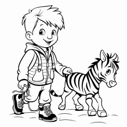 a boy walk on zebra