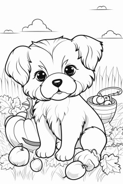 puppy in a pumpkin patch