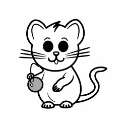 cat in shape of letter g who is playing with computer mouse like wool simple minimalist like coloring book