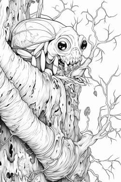 creepy crawlies on the branches of a decaying tree