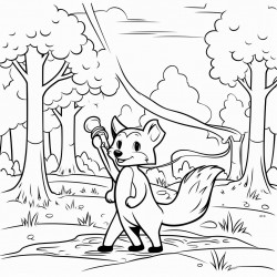 fox in the forest putting out fires with a fire hose