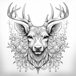 a deer with symmetrical pattern inside of it no color no shading thick lines no black spots images for coloring book