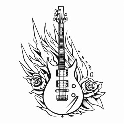electric guitar with lightning and rose and sword