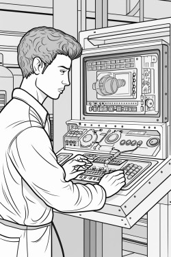 a machinist standing at a cnc machine inputting a program