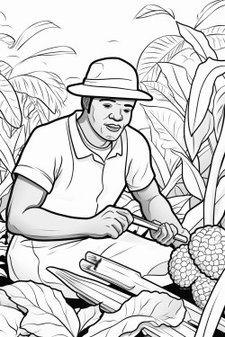 harvesting cocoa in the jungle with a machete