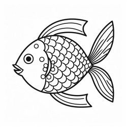 kids coloring page with rainbow fish black and white simple line art style minimalist drawing white background style raw