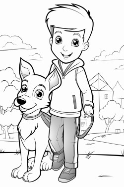 a boy playing with a dogat the park
