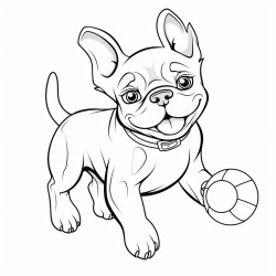 a french bulldog chasing a ball cartoon style